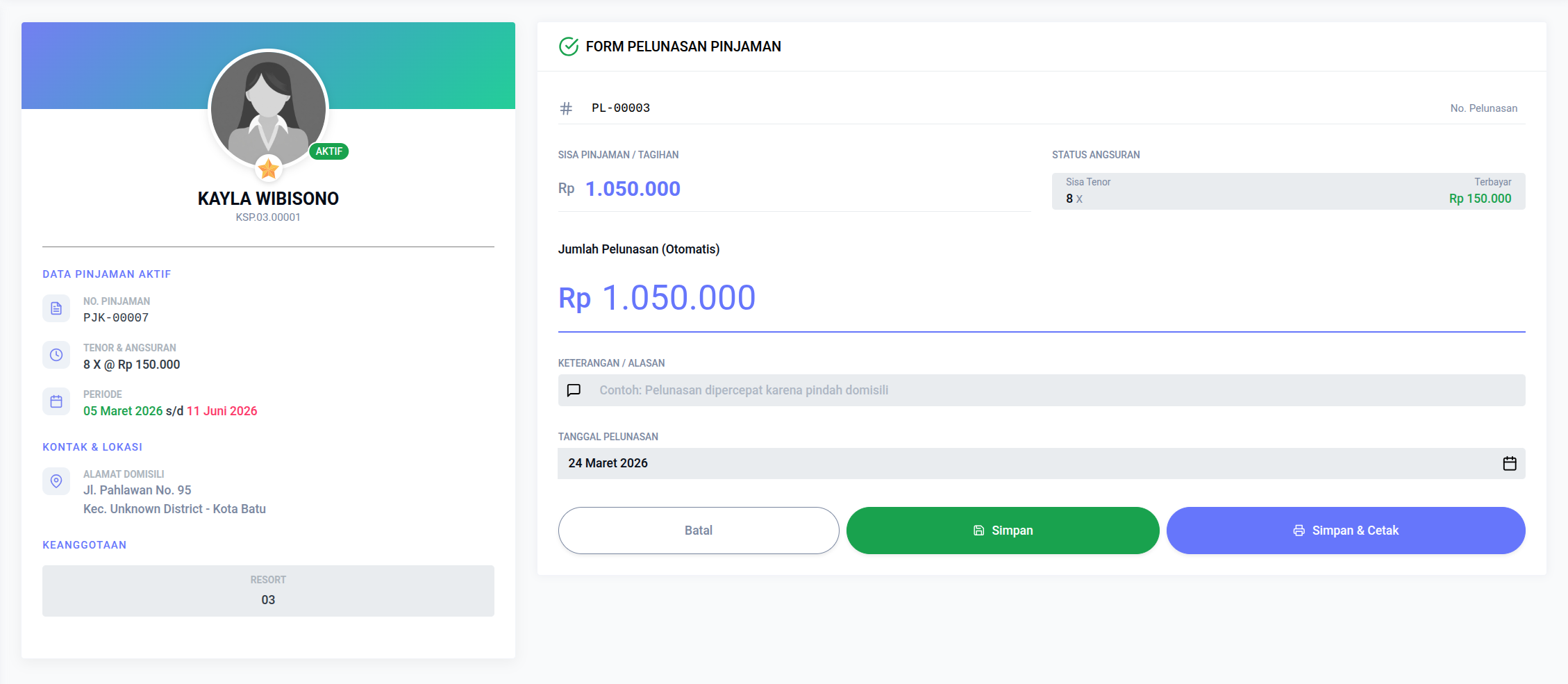 Pembayaran Pelunasan